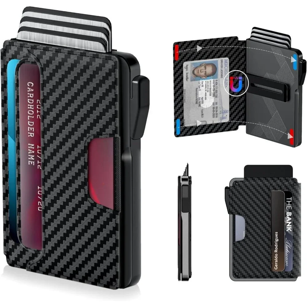 Slim Leather Mens Wallet Pop up Card Holder with Money Clip,Credit Card